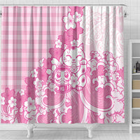 Pink Palaka Hawaiian And Japanese Shower Curtain Maneki Neko And Sakura Bloom DT05 - Polynesian Pride