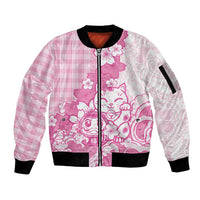 Pink Palaka Hawaiian And Japanese Sleeve Zip Bomber Jacket Maneki Neko And Sakura Bloom DT05 Unisex Pink - Polynesian Pride