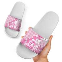 Pink Palaka Hawaiian And Japanese Slide Sandals Maneki Neko And Sakura Bloom DT05 - Polynesian Pride