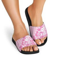 Pink Palaka Hawaiian And Japanese Slide Sandals Maneki Neko And Sakura Bloom DT05 - Polynesian Pride
