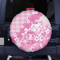 Pink Palaka Hawaiian And Japanese Spare Tire Cover Maneki Neko And Sakura Bloom DT05 No hole Pink - Polynesian Pride