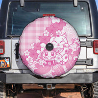Pink Palaka Hawaiian And Japanese Spare Tire Cover Maneki Neko And Sakura Bloom DT05 Pink - Polynesian Pride