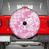 Pink Palaka Hawaiian And Japanese Spare Tire Cover Maneki Neko And Sakura Bloom DT05 - Polynesian Pride