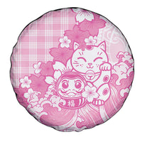 Pink Palaka Hawaiian And Japanese Spare Tire Cover Maneki Neko And Sakura Bloom DT05 - Polynesian Pride