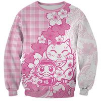 Pink Palaka Hawaiian And Japanese Sweatshirt Maneki Neko And Sakura Bloom DT05 Unisex Pink - Polynesian Pride