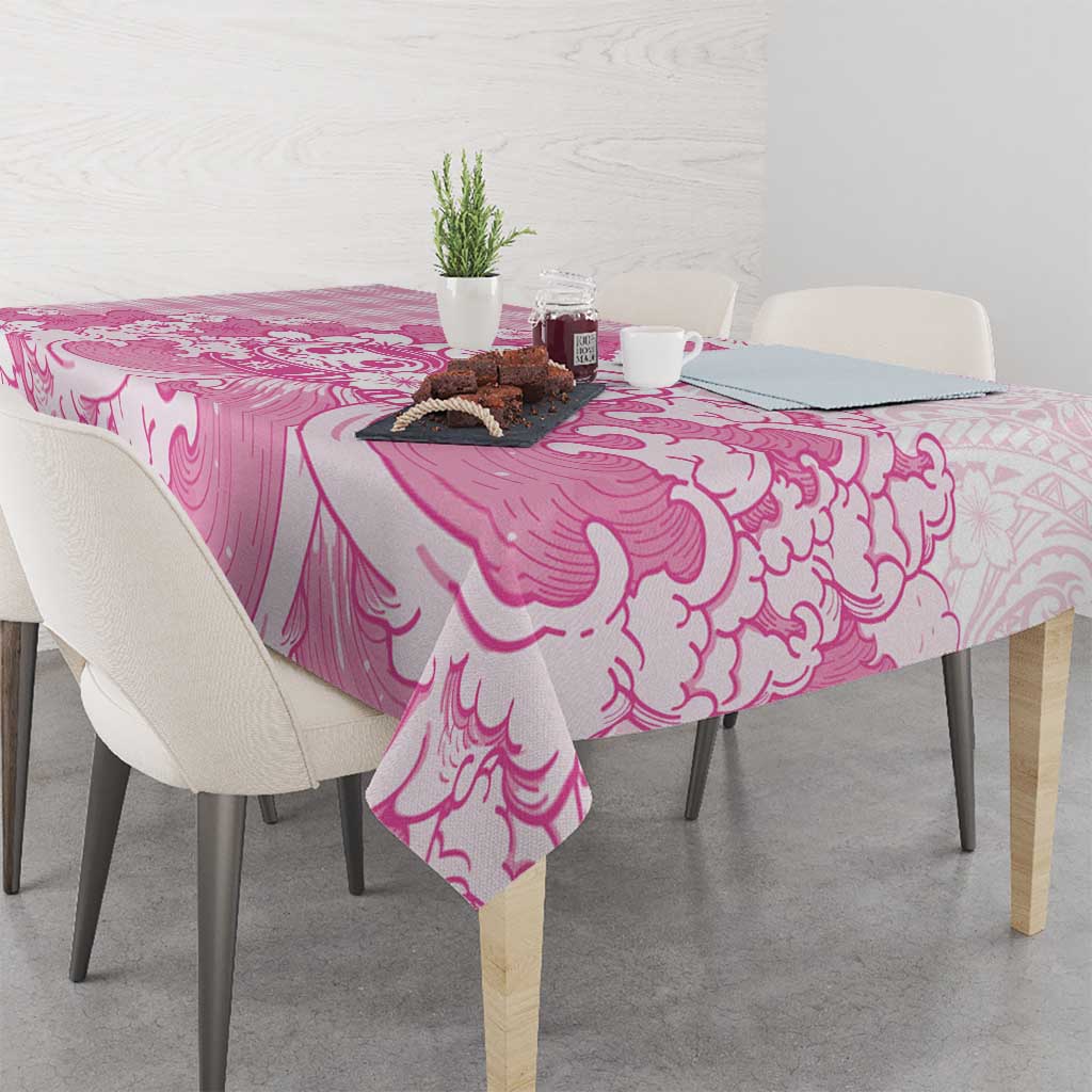 Pink Palaka Hawaiian And Japanese Tablecloth Maneki Neko And Sakura Bloom DT05 - Polynesian Pride