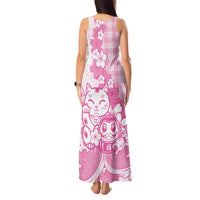 Pink Palaka Hawaiian And Japanese Tank Maxi Dress Maneki Neko And Sakura Bloom DT05 - Polynesian Pride