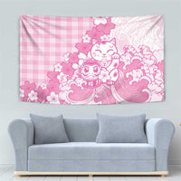 Pink Palaka Hawaiian And Japanese Tapestry Maneki Neko And Sakura Bloom DT05 - Polynesian Pride