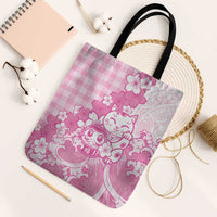 Pink Palaka Hawaiian And Japanese Tote Bag Maneki Neko And Sakura Bloom DT05 Black Strap One Size Pink - Polynesian Pride