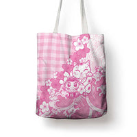 Pink Palaka Hawaiian And Japanese Tote Bag Maneki Neko And Sakura Bloom DT05 - Polynesian Pride
