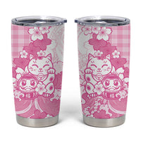 Pink Palaka Hawaiian And Japanese Tumbler Cup Maneki Neko And Sakura Bloom DT05 Pink - Polynesian Pride