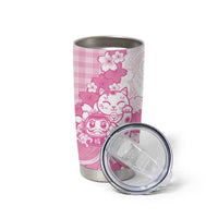 Pink Palaka Hawaiian And Japanese Tumbler Cup Maneki Neko And Sakura Bloom DT05 - Polynesian Pride
