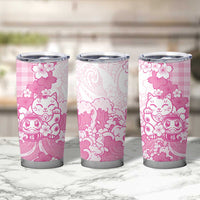 Pink Palaka Hawaiian And Japanese Tumbler Cup Maneki Neko And Sakura Bloom DT05 - Polynesian Pride