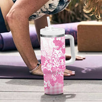 Pink Palaka Hawaiian And Japanese Tumbler With Handle Maneki Neko And Sakura Bloom DT05 - Polynesian Pride