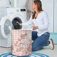 Beige Palaka Hawaiian And Japanese Laundry Basket Maneki Neko And Sakura Bloom