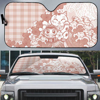 Beige Palaka Hawaiian And Japanese Auto Sun Shade Maneki Neko And Sakura Bloom DT05 Beige - Polynesian Pride