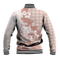 Beige Palaka Hawaiian And Japanese Baseball Jacket Maneki Neko And Sakura Bloom DT05 - Polynesian Pride