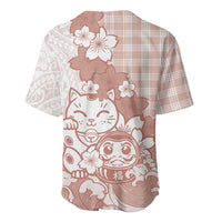 Beige Palaka Hawaiian And Japanese Baseball Jersey Maneki Neko And Sakura Bloom DT05 - Polynesian Pride