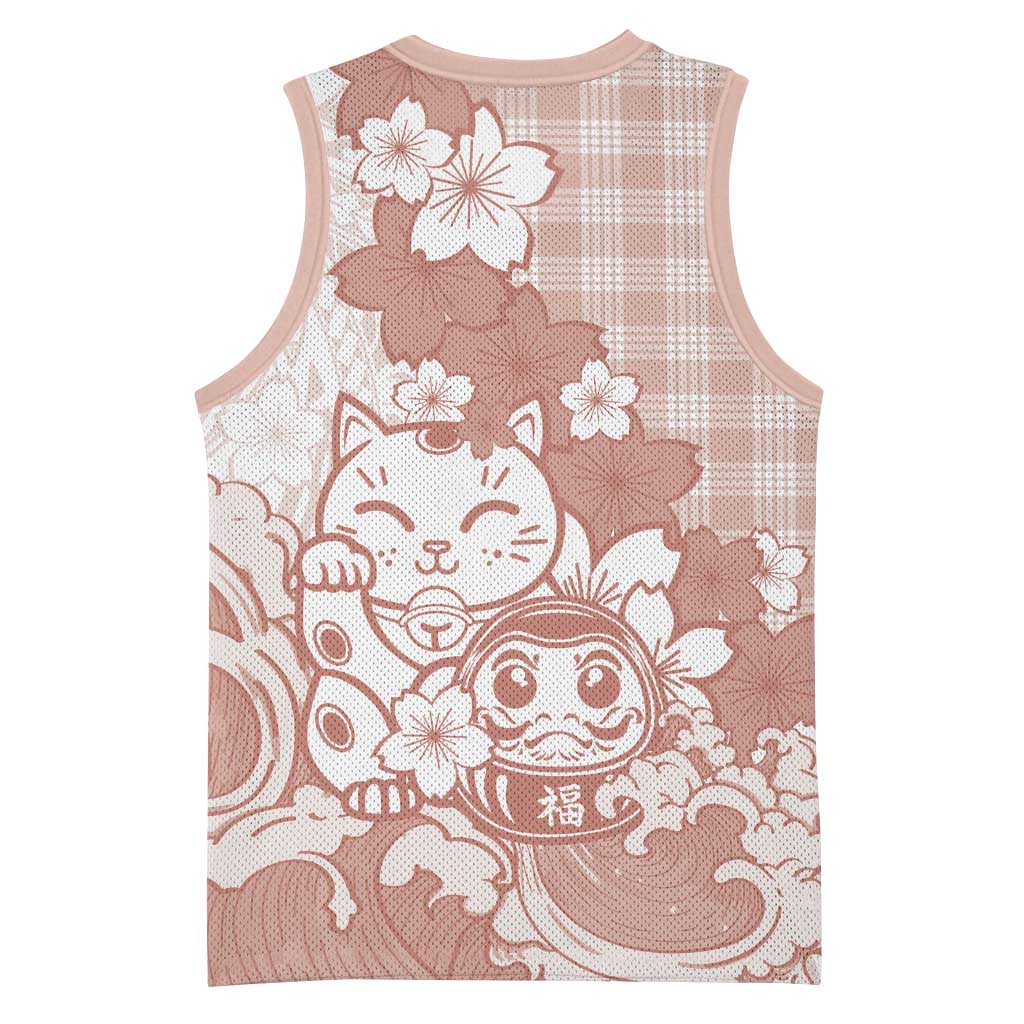 Beige Palaka Hawaiian And Japanese Basketball Jersey Maneki Neko And Sakura Bloom DT05 - Polynesian Pride