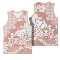 Beige Palaka Hawaiian And Japanese Basketball Jersey Maneki Neko And Sakura Bloom DT05 - Polynesian Pride