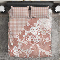 Beige Palaka Hawaiian And Japanese Bedding Set Maneki Neko And Sakura Bloom DT05 Beige - Polynesian Pride