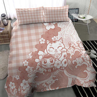 Beige Palaka Hawaiian And Japanese Bedding Set Maneki Neko And Sakura Bloom DT05 - Polynesian Pride