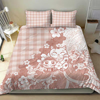 Beige Palaka Hawaiian And Japanese Bedding Set Maneki Neko And Sakura Bloom DT05 - Polynesian Pride