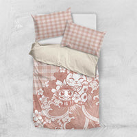 Beige Palaka Hawaiian And Japanese Bedding Set Maneki Neko And Sakura Bloom DT05 US Twin 172cm x 218cm Beige - Polynesian Pride
