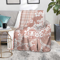 Beige Palaka Hawaiian And Japanese Blanket Maneki Neko And Sakura Bloom DT05 - Polynesian Pride