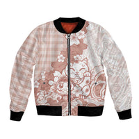 Beige Palaka Hawaiian And Japanese Bomber Jacket Maneki Neko And Sakura Bloom DT05 Unisex Beige - Polynesian Pride