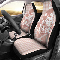 Beige Palaka Hawaiian And Japanese Car Seat Cover Maneki Neko And Sakura Bloom DT05 - Polynesian Pride