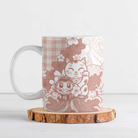 Beige Palaka Hawaiian And Japanese Ceramic Mug Maneki Neko And Sakura Bloom DT05 Beige - Polynesian Pride