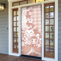 Beige Palaka Hawaiian And Japanese Door Cover Maneki Neko And Sakura Bloom DT05 - Polynesian Pride