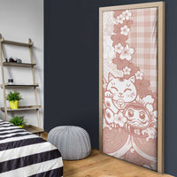 Beige Palaka Hawaiian And Japanese Door Cover Maneki Neko And Sakura Bloom DT05 - Polynesian Pride