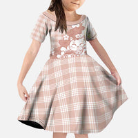 Beige Palaka Hawaiian And Japanese Family Matching Mermaid Dress and Hawaiian Shirt Maneki Neko And Sakura Bloom