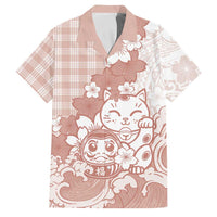 Beige Palaka Hawaiian And Japanese Family Matching Summer Maxi Dress and Hawaiian Shirt Maneki Neko And Sakura Bloom