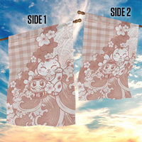 Beige Palaka Hawaiian And Japanese Garden Flag Maneki Neko And Sakura Bloom DT05 - Polynesian Pride
