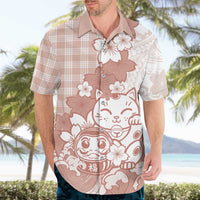 Beige Palaka Hawaiian And Japanese Hawaiian Shirt Maneki Neko And Sakura Bloom DT05 - Polynesian Pride