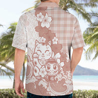 Beige Palaka Hawaiian And Japanese Hawaiian Shirt Maneki Neko And Sakura Bloom DT05 - Polynesian Pride