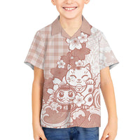 Beige Palaka Hawaiian And Japanese Hawaiian Shirt Maneki Neko And Sakura Bloom DT05 - Polynesian Pride