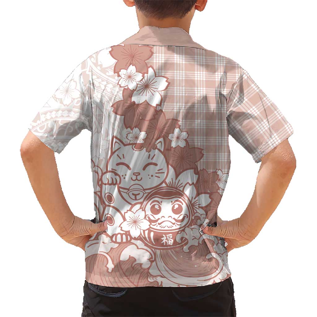 Beige Palaka Hawaiian And Japanese Hawaiian Shirt Maneki Neko And Sakura Bloom DT05 - Polynesian Pride