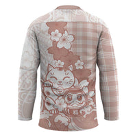 Beige Palaka Hawaiian And Japanese Hockey Jersey Maneki Neko And Sakura Bloom DT05 - Polynesian Pride