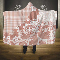Beige Palaka Hawaiian And Japanese Hooded Blanket Maneki Neko And Sakura Bloom DT05 - Polynesian Pride