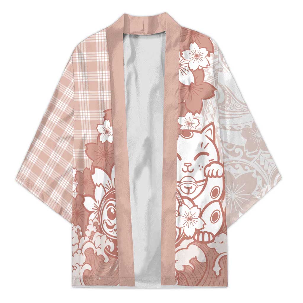 Beige Palaka Hawaiian And Japanese Kimono Maneki Neko And Sakura Bloom DT05 Unisex Beige - Polynesian Pride