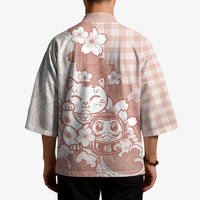 Beige Palaka Hawaiian And Japanese Kimono Maneki Neko And Sakura Bloom DT05 - Polynesian Pride
