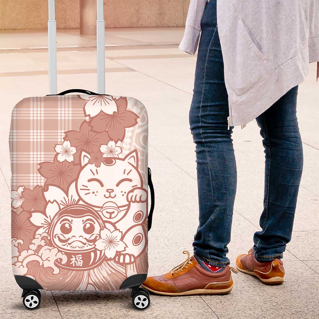 Beige Palaka Hawaiian And Japanese Luggage Cover Maneki Neko And Sakura Bloom DT05 Beige - Polynesian Pride