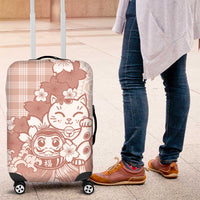 Beige Palaka Hawaiian And Japanese Luggage Cover Maneki Neko And Sakura Bloom DT05 Beige - Polynesian Pride