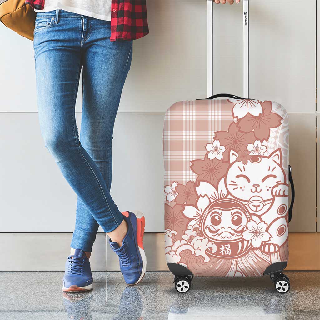 Beige Palaka Hawaiian And Japanese Luggage Cover Maneki Neko And Sakura Bloom DT05 - Polynesian Pride