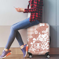 Beige Palaka Hawaiian And Japanese Luggage Cover Maneki Neko And Sakura Bloom DT05 - Polynesian Pride