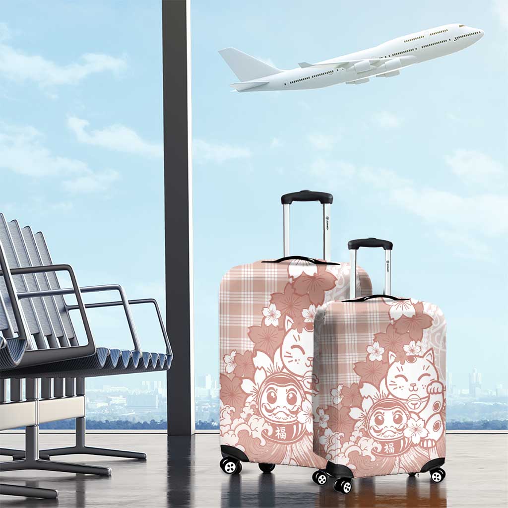 Beige Palaka Hawaiian And Japanese Luggage Cover Maneki Neko And Sakura Bloom DT05 - Polynesian Pride